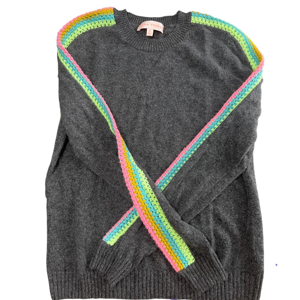 Lisa Todd Charcoal Sweater With Colorful Knit Acc… - image 4